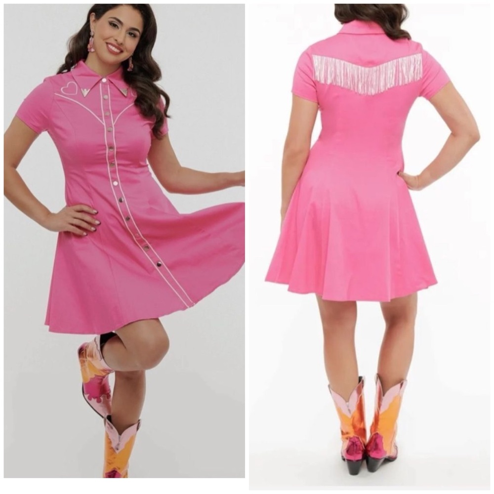 Rebel Love Western Mini Dress Pink Womens Size Small Short Sleeve Snap Front